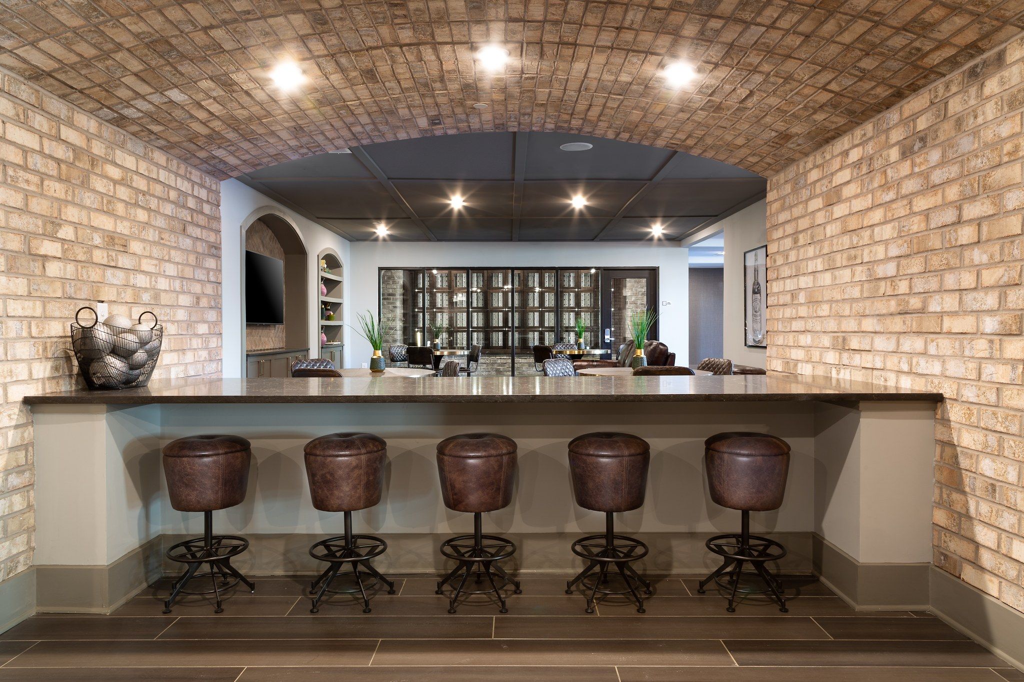 Beautiful bar area with seating, amenity lounge for residents