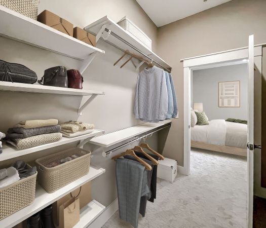 walk-in closet with shelving and places to hang clothes inside apartment bedroom