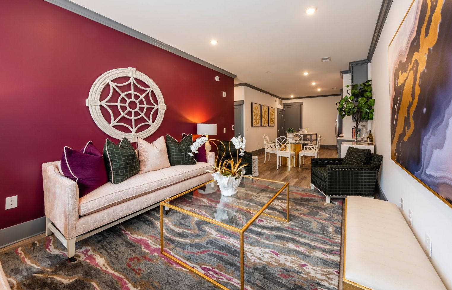 Wine room space at Providence Row Apartments with seating