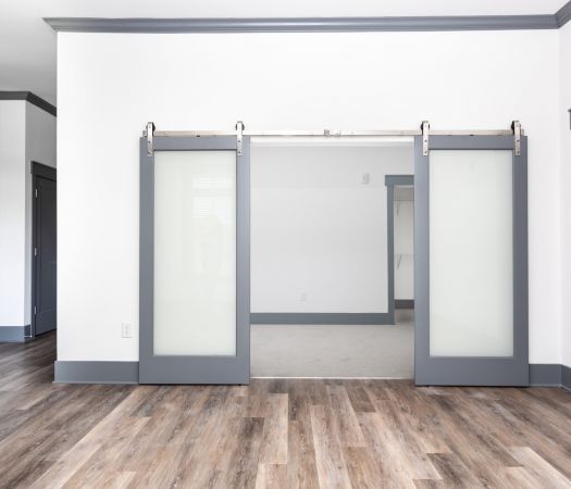 Sliding pocket doors inside South Charlotte apartment